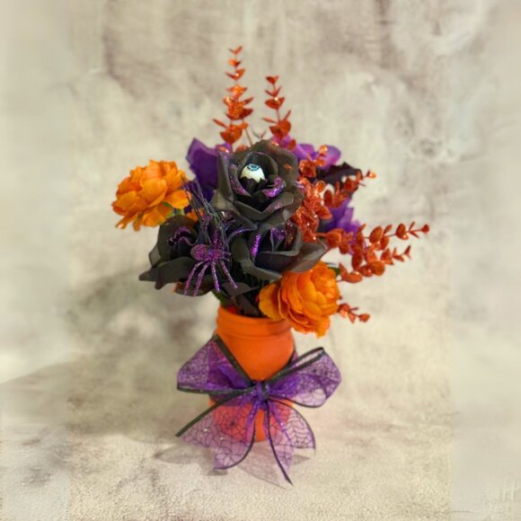 Halloween Faux Floral Arrangement in Mason Jar - Home Holiday Decor - Picture 3 of 9